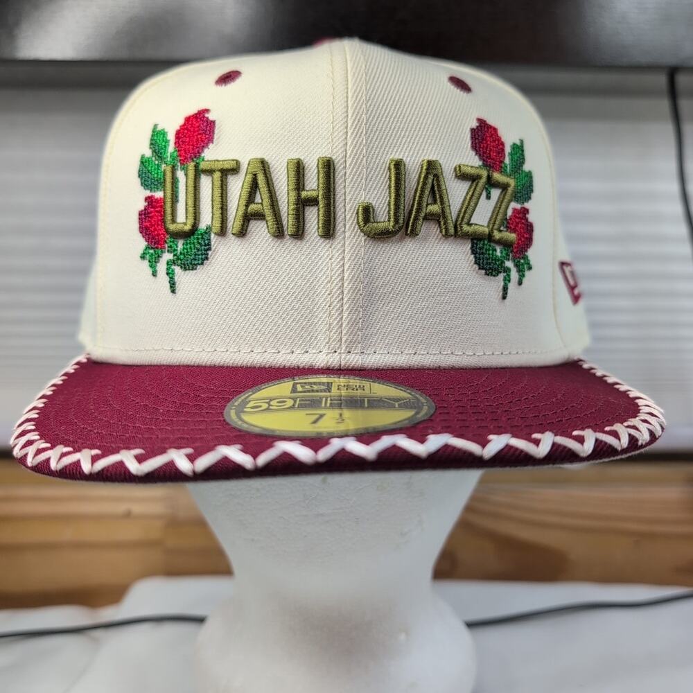 New Era 59Fifty NBA Utah Jazz Novelty Cross Stitch Rose Sz 7 1/2 Hat Cap NWT